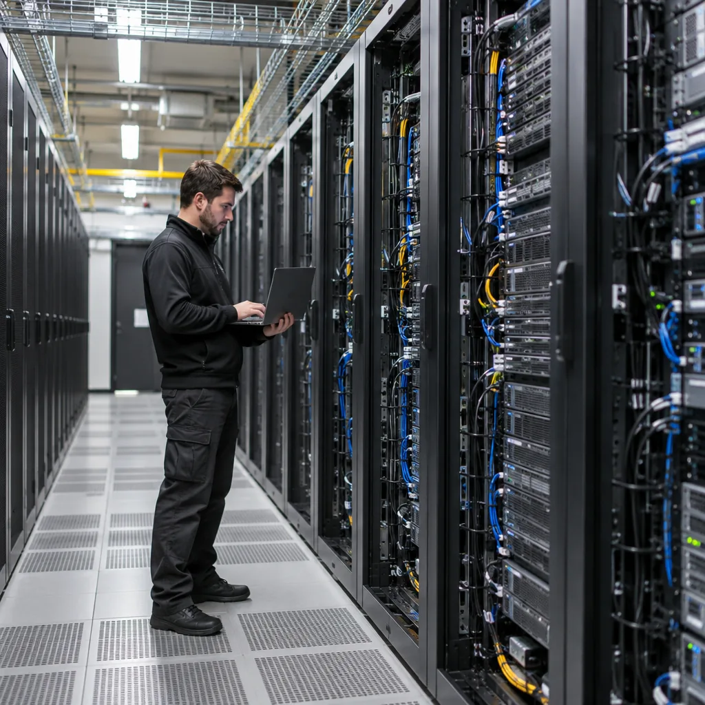 Rows of servers in a data centre