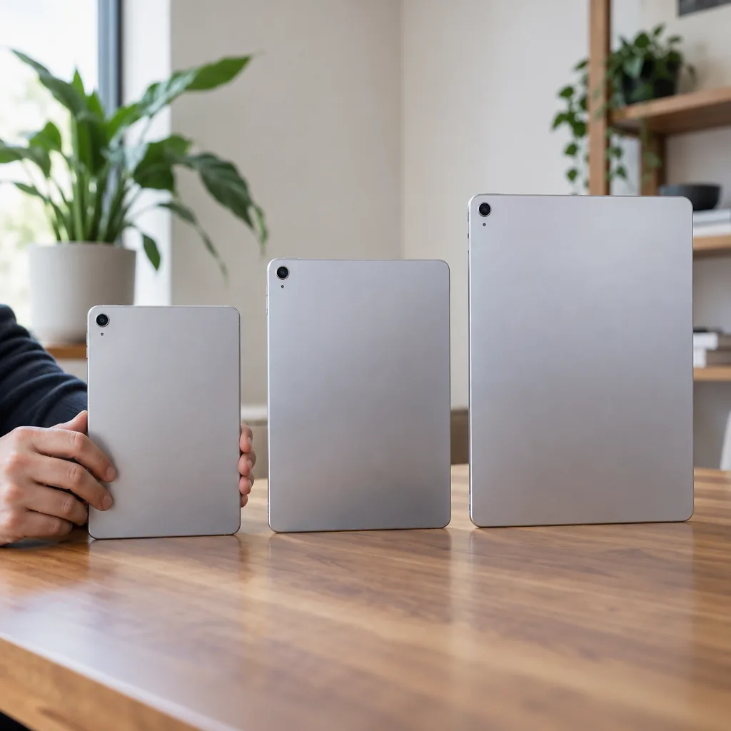 Three slim aluminium tablets in small, medium and large sizes