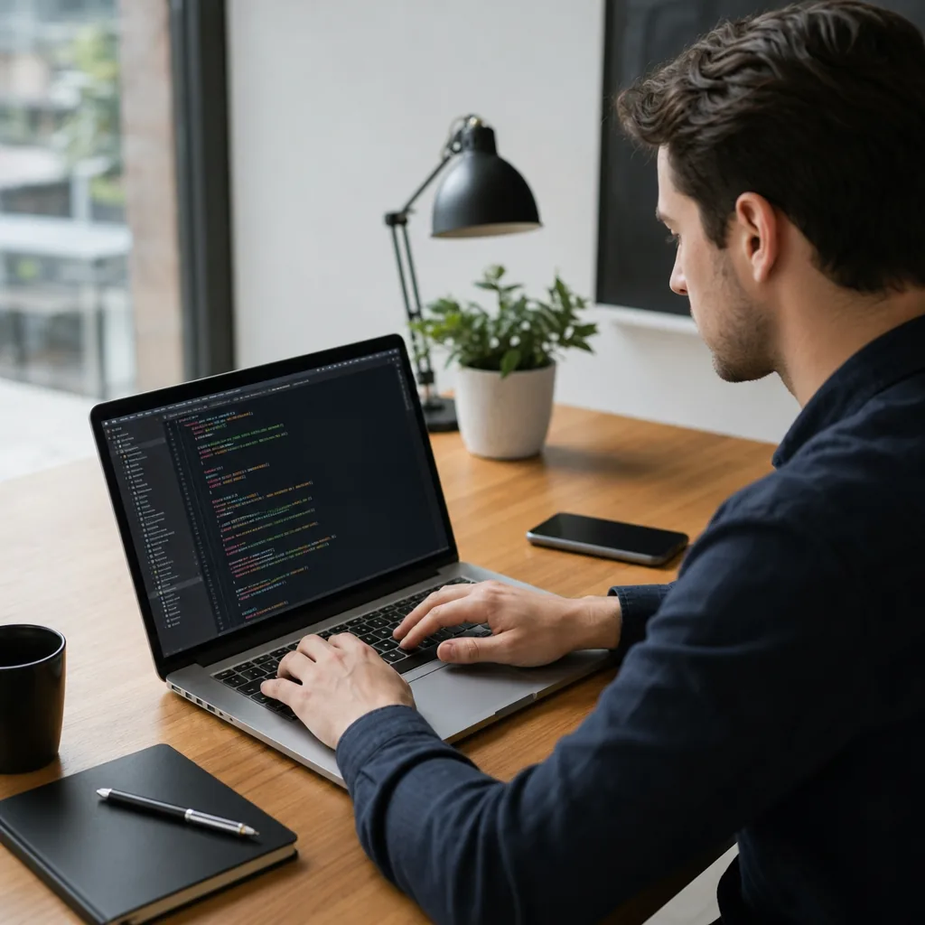 Developer using a laptop for software work