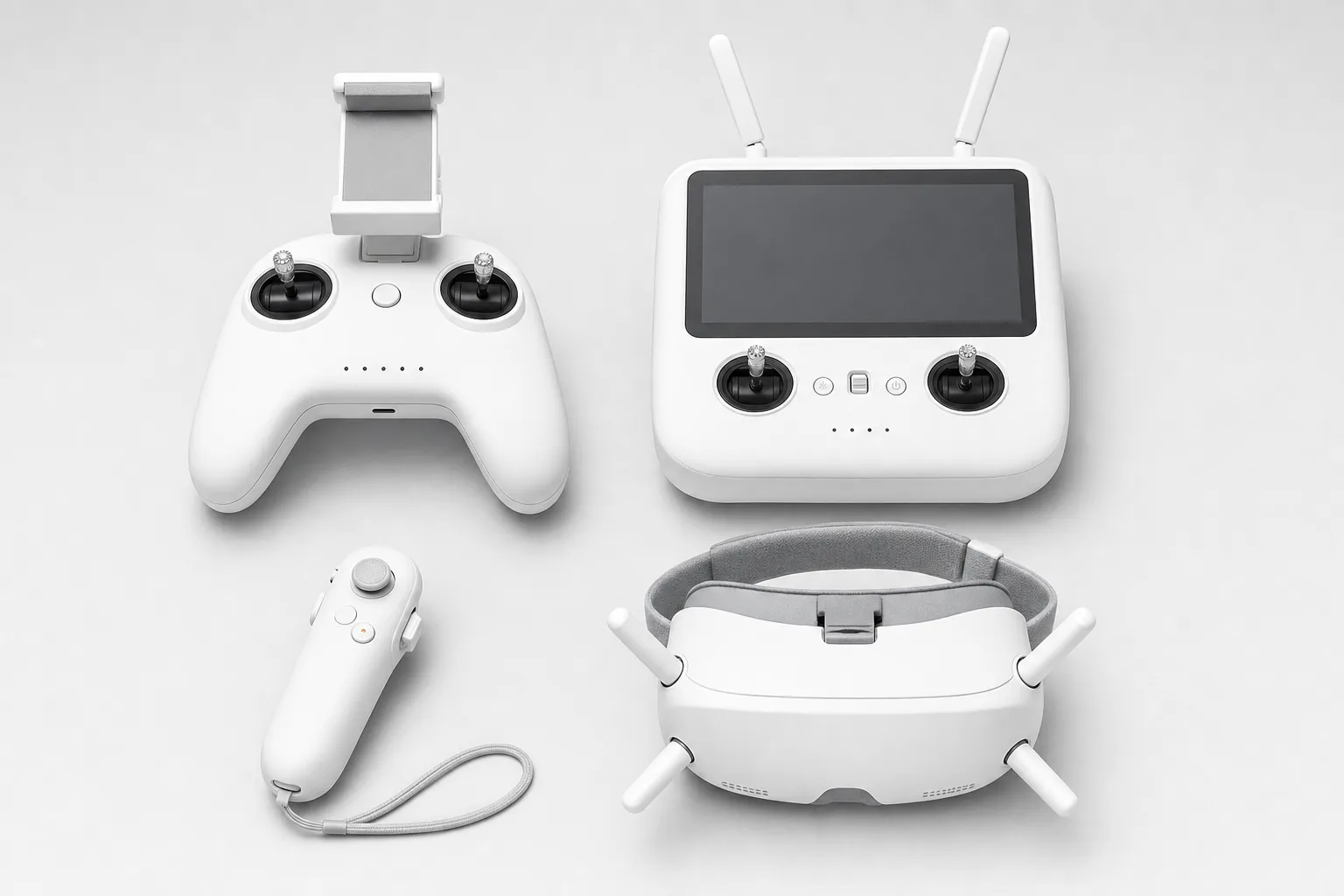 DJI controller family: RC-N3, RC 2 with screen, Motion 3 and Goggles 3