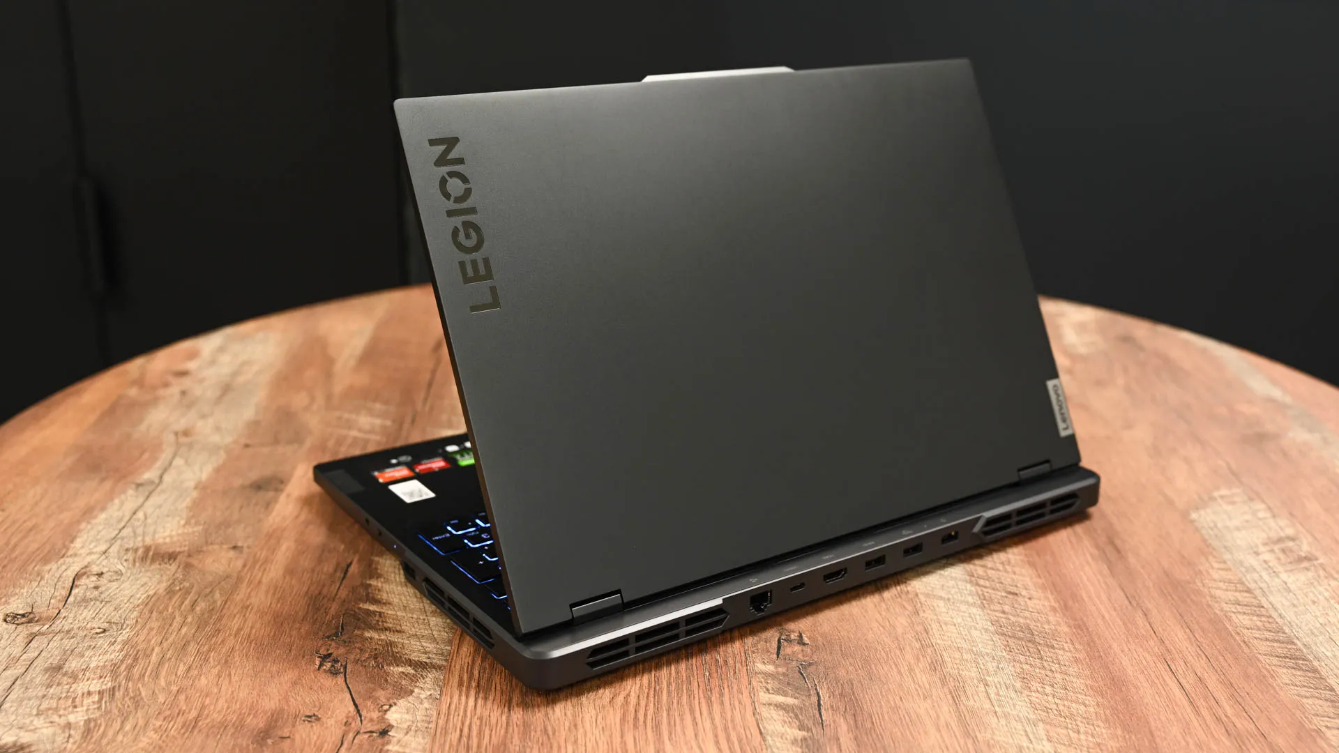 Product Side View image of Side profile clean product photo of a Lenovo Legion gaming laptop from 2026, showing the slim chassis and port selection clearly