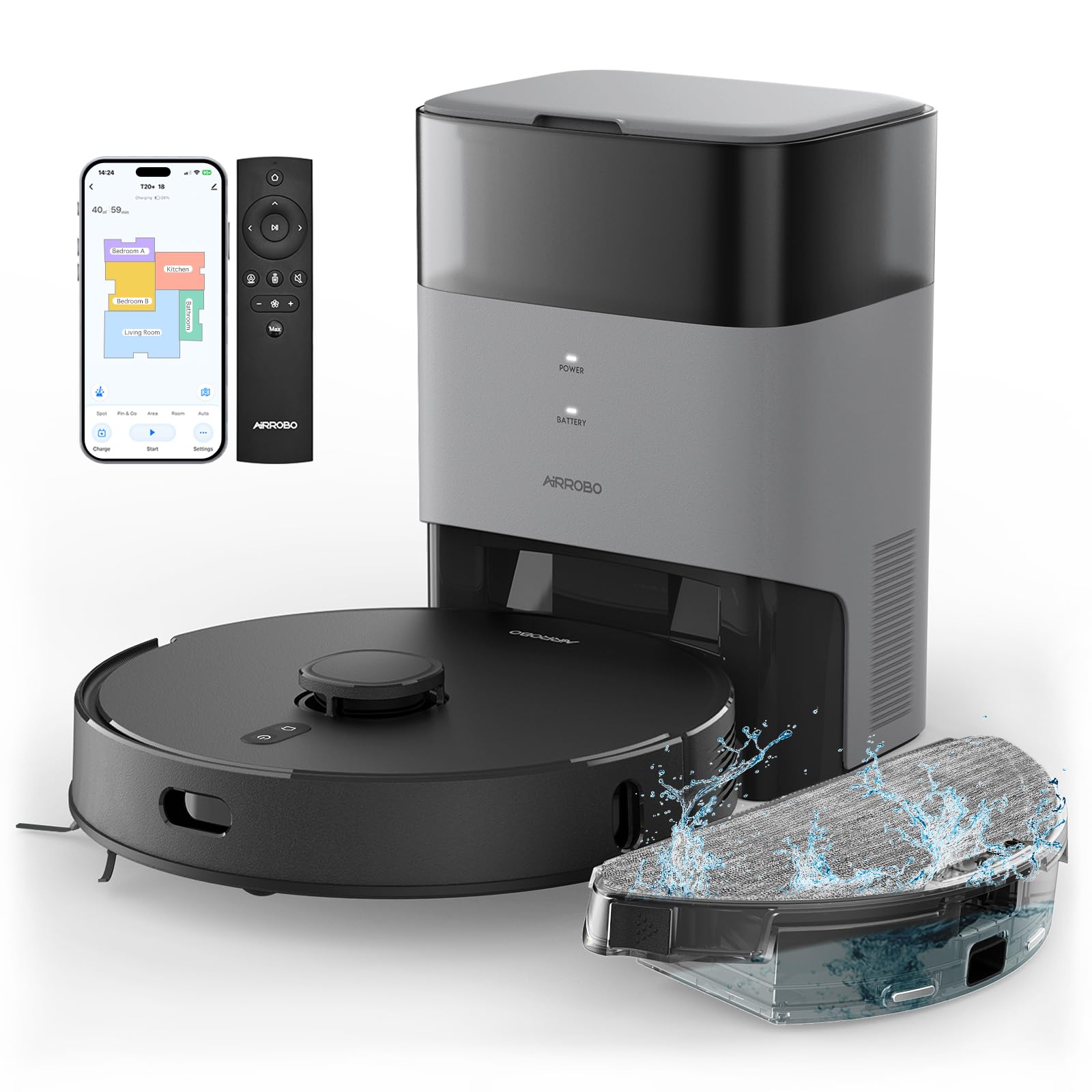 A modern robot vacuum's base station handles empty image of Image for: A modern robot vacuum's base station handles emptying, mop washing, refilling and drying - service it once a fortnight rather than every cle