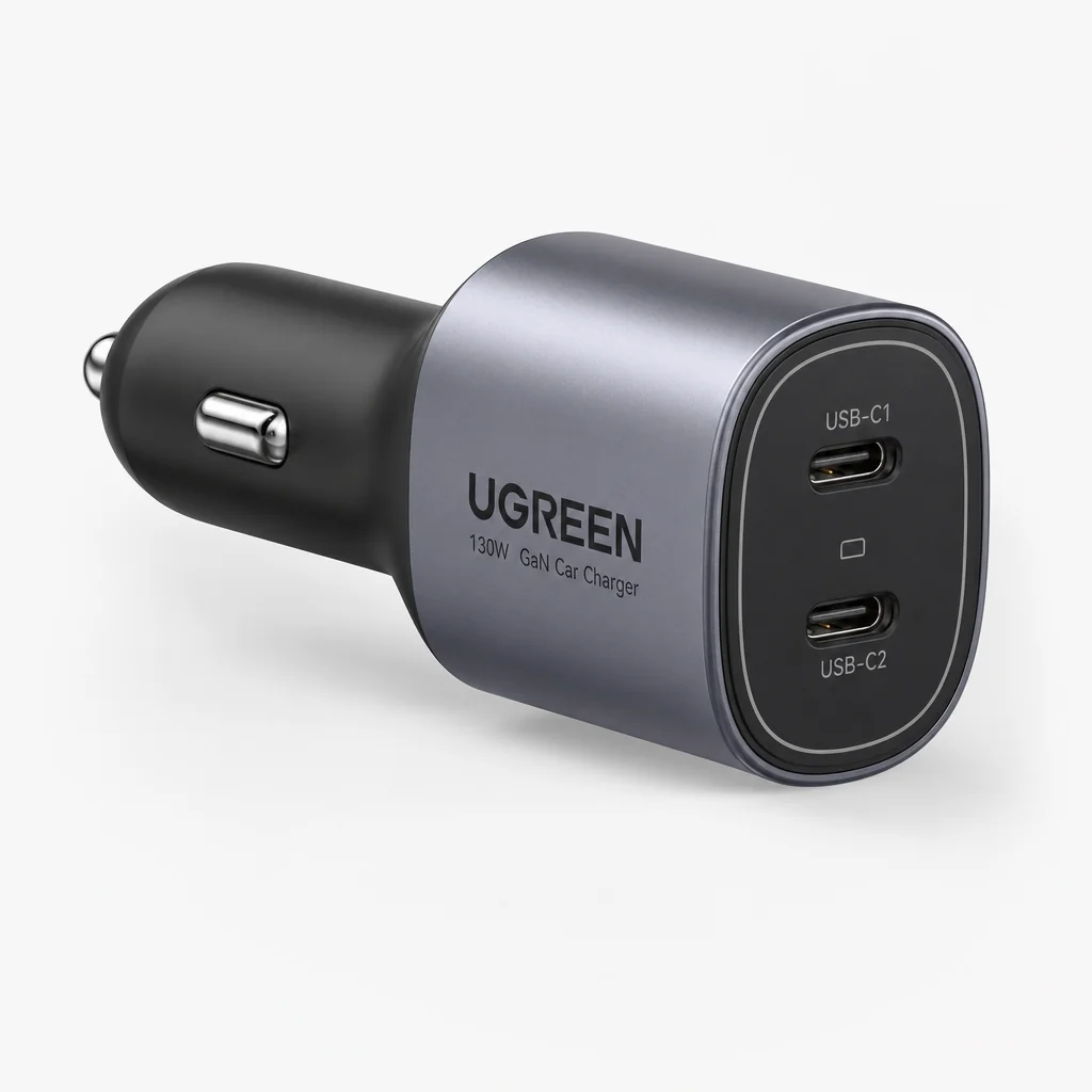 UGREEN 130W GaN Car Charger (2× USB-C + USB-A)