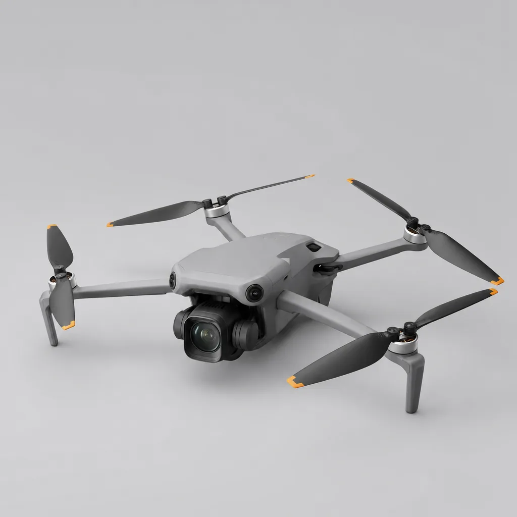 DJI Mini 5 Pro folding drone studio shot showing its large single-lens gimbal camera