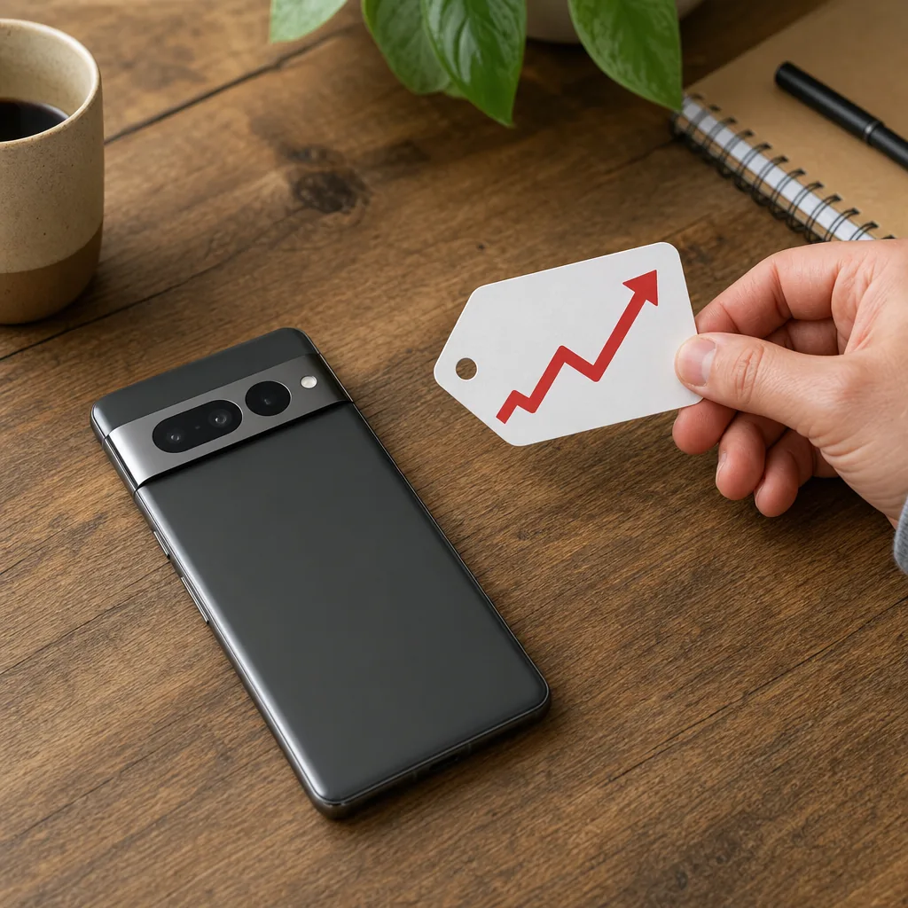 Smartphone beside memory chips on a workbench