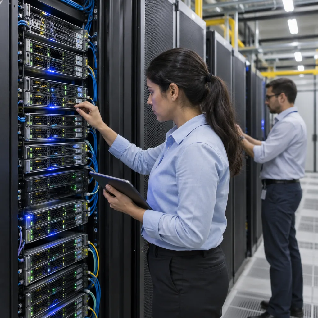 Illuminated server racks in a data centre