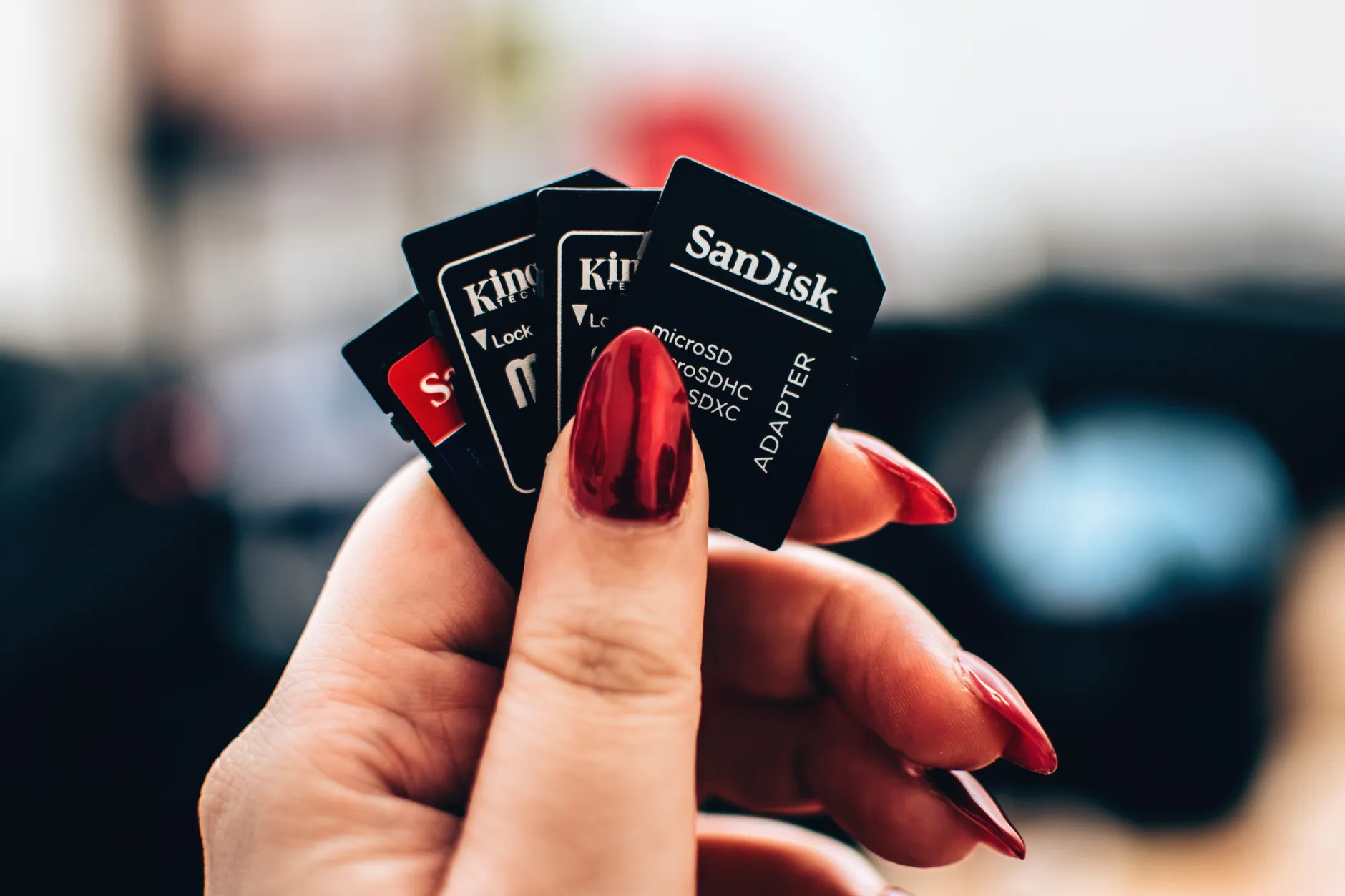 Hero image of Clean, close-up official product photo of a microSD card showing label details clearly, suitable for hero placement