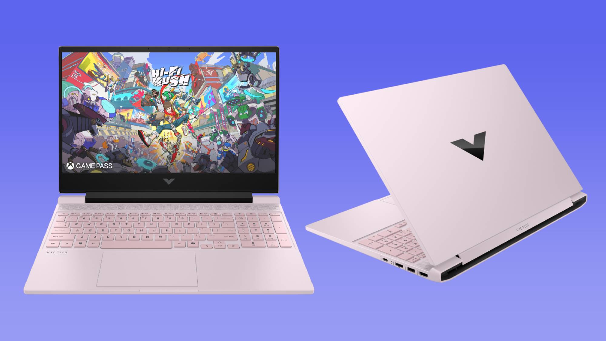Design Overview image of Straight-on front view of the HP Victus 15 gaming laptop 2026 showing the full display, bezels, and chassis design