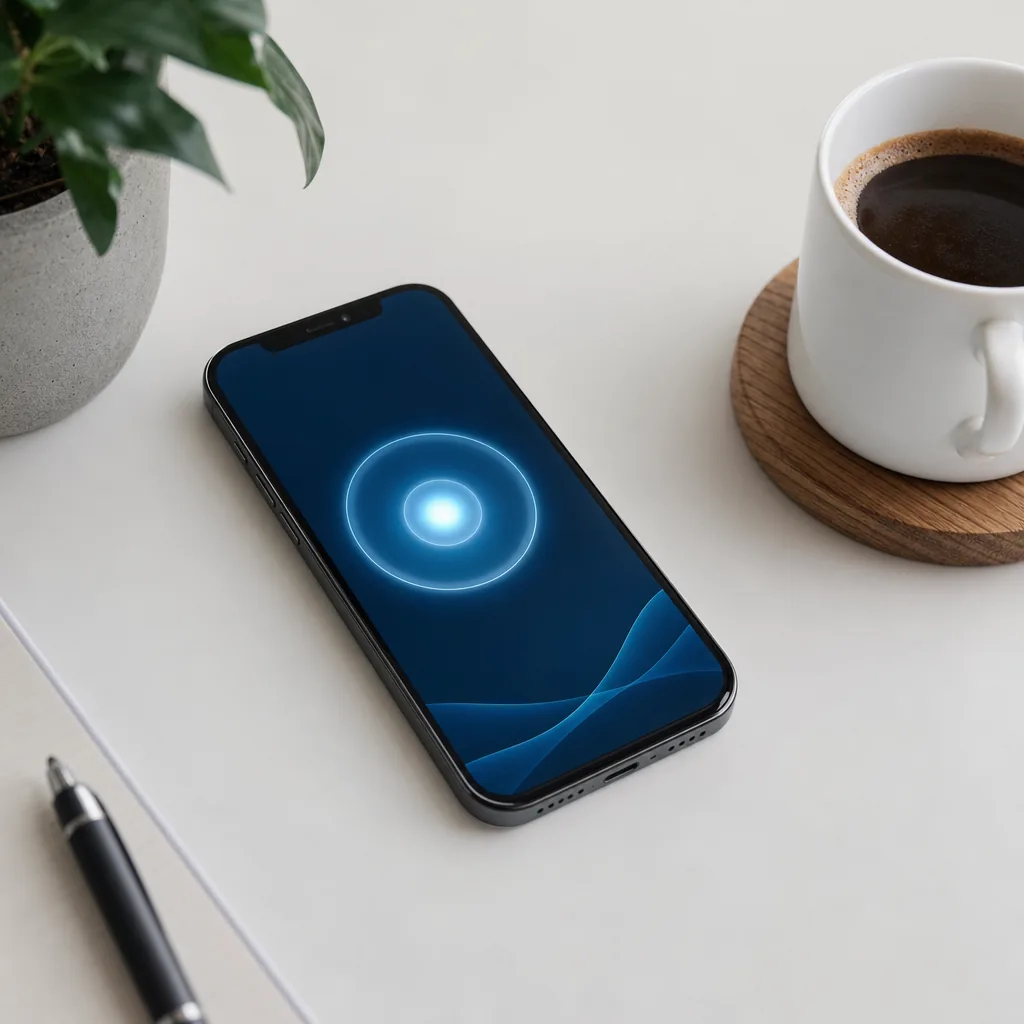 iPhone on a desk displaying a software update screen