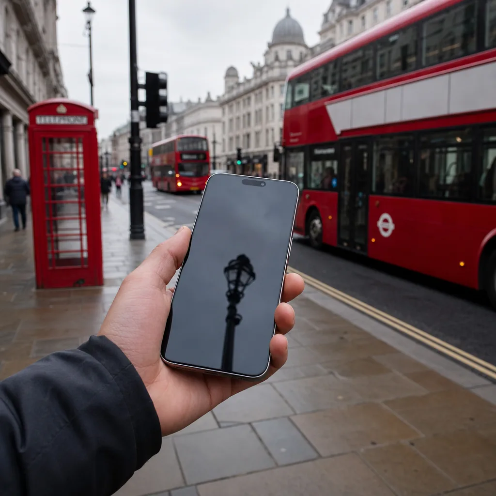 A person holding a premium smartphone on a London street