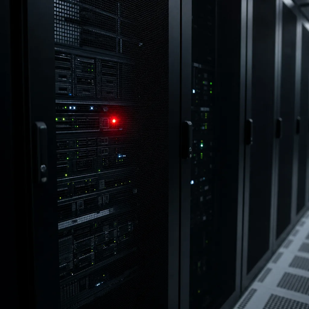 Server rack with network cables and status lights