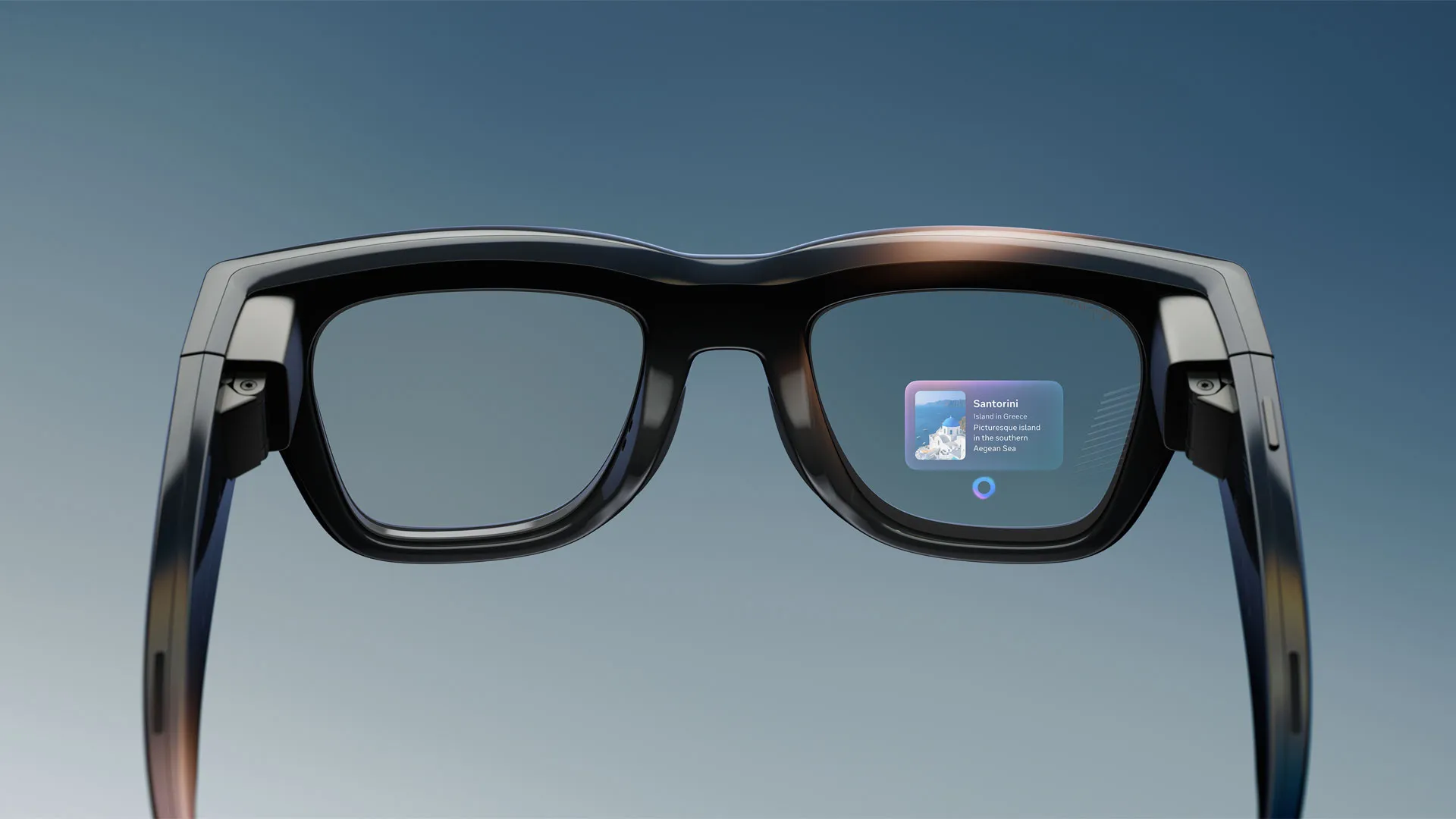 From the front the Display looks almost identical  image of Image for: From the front the Display looks almost identical to the standard Ray-Ban Meta - until light catches the optical waveguide in the right lens