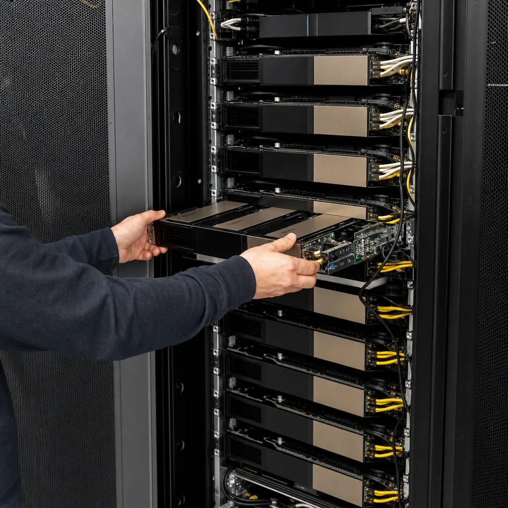 High-density GPU servers installed in a data-centre rack