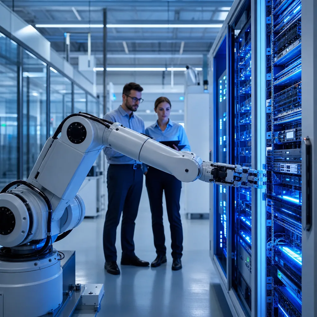 Industrial robots and autonomous mobile machines operating in a factory