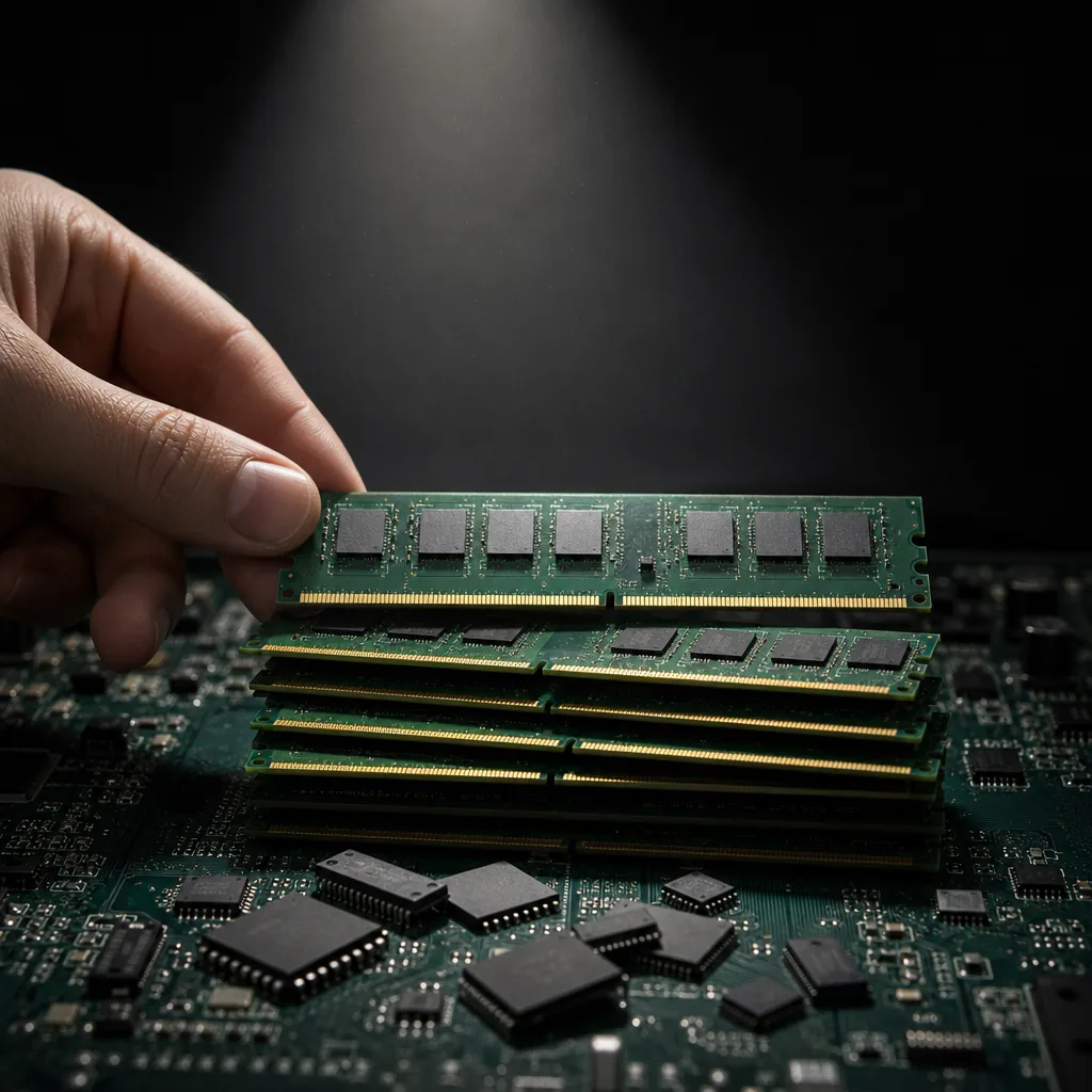 Desktop and server memory modules on an electronics workbench