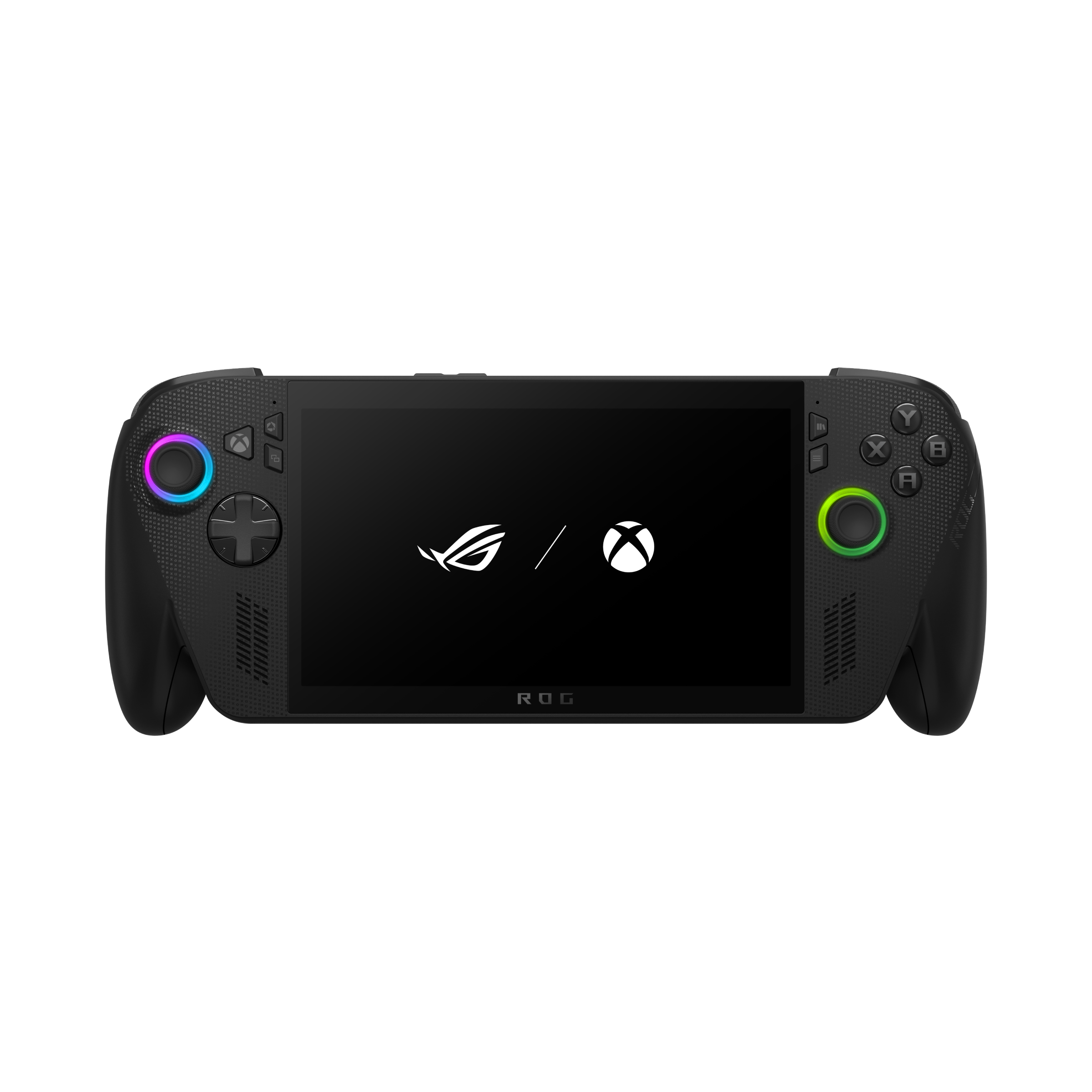 In Use image of Person holding and playing the ROG Ally X handheld console, showing the screen and controller layout in a real-world gaming setting