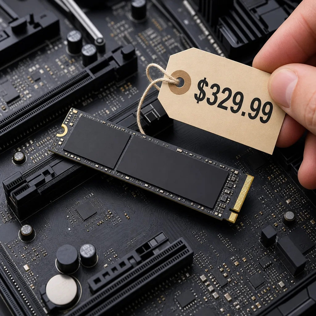An M.2 NVMe SSD placed beside a motherboard heatsink