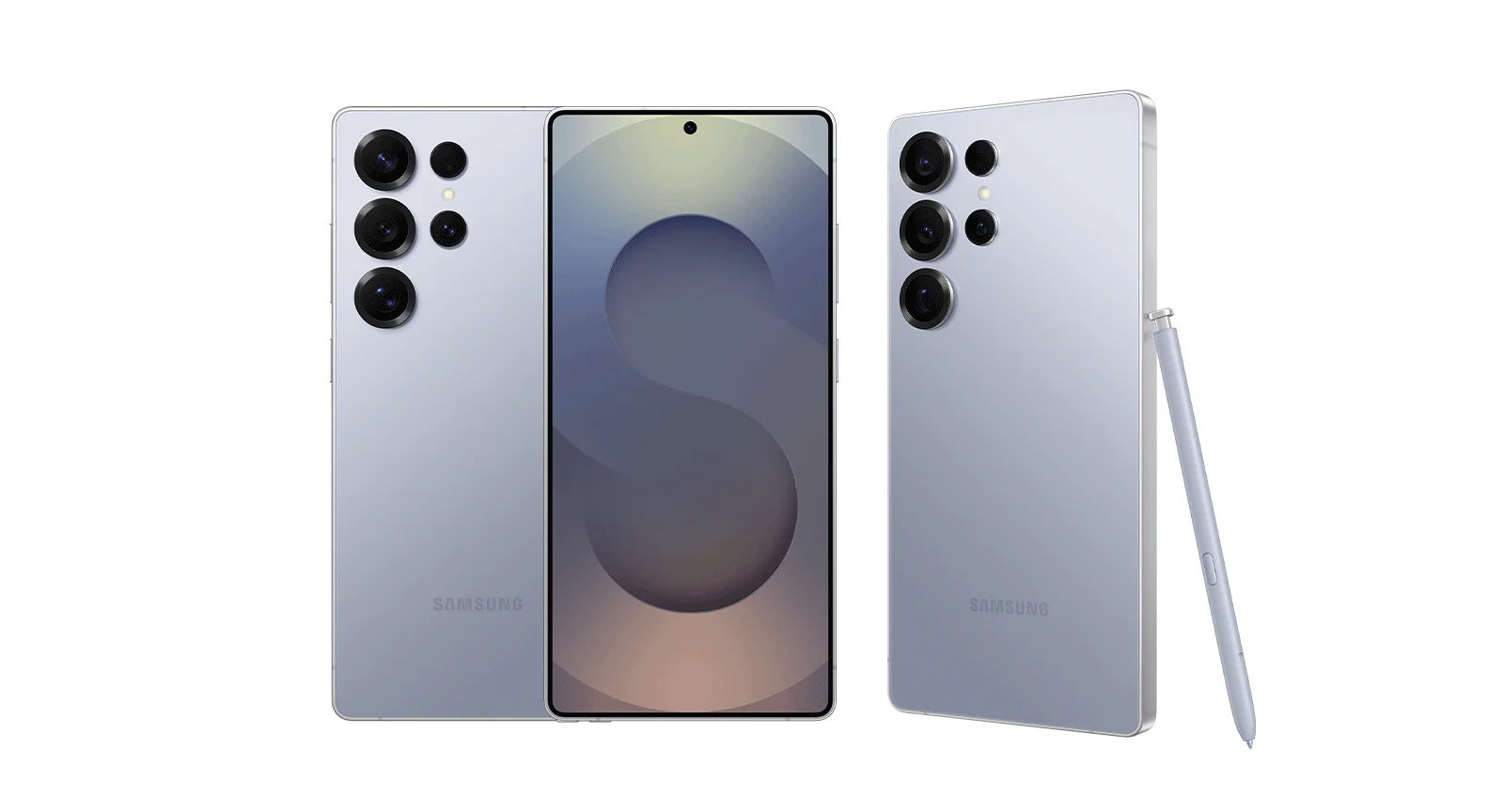 Design image of front view showing the display and design of the Samsung Galaxy S25 Ultra