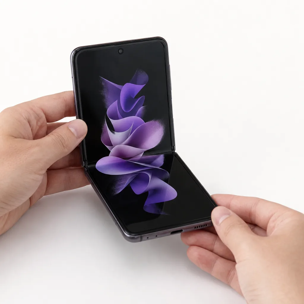 Three foldable smartphones showing different book-style and clamshell designs