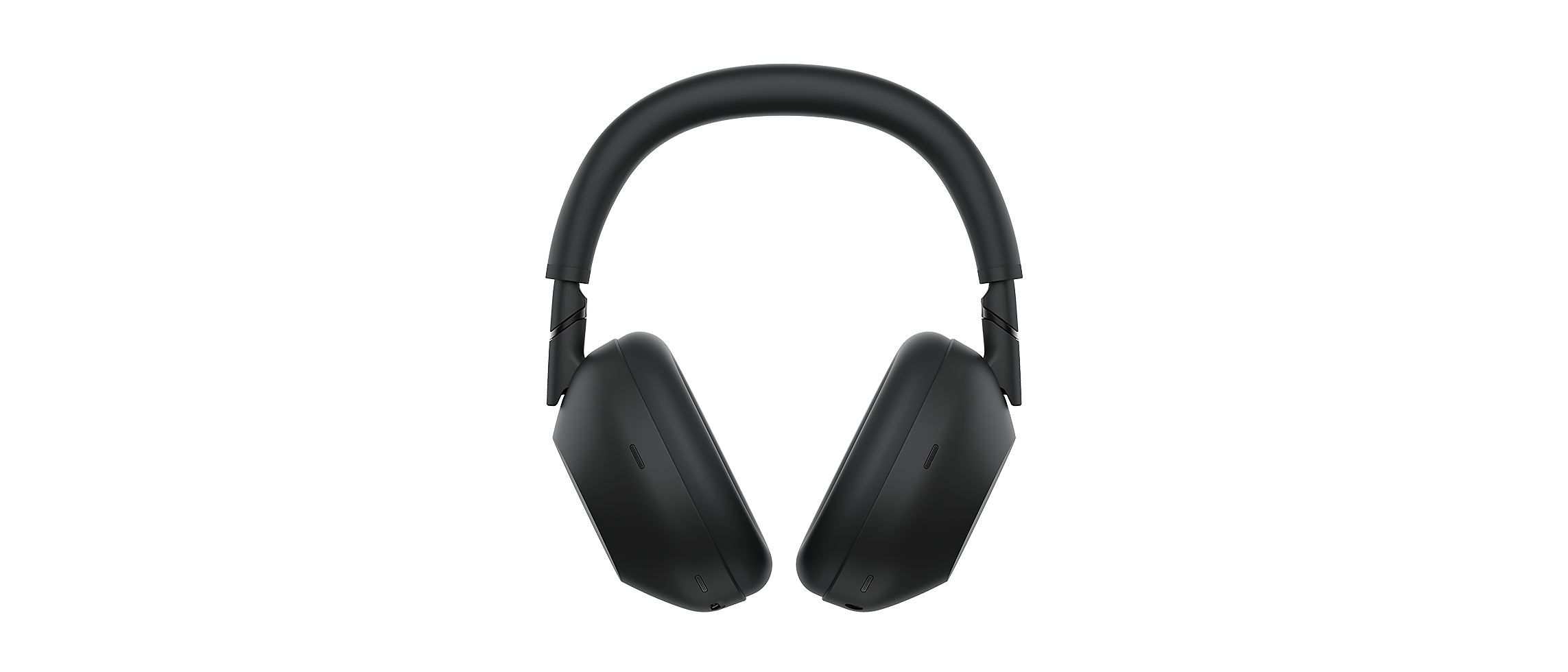 Front face of the Sony WH-1000XM6 in black showing the closed ear cups and external mic ports