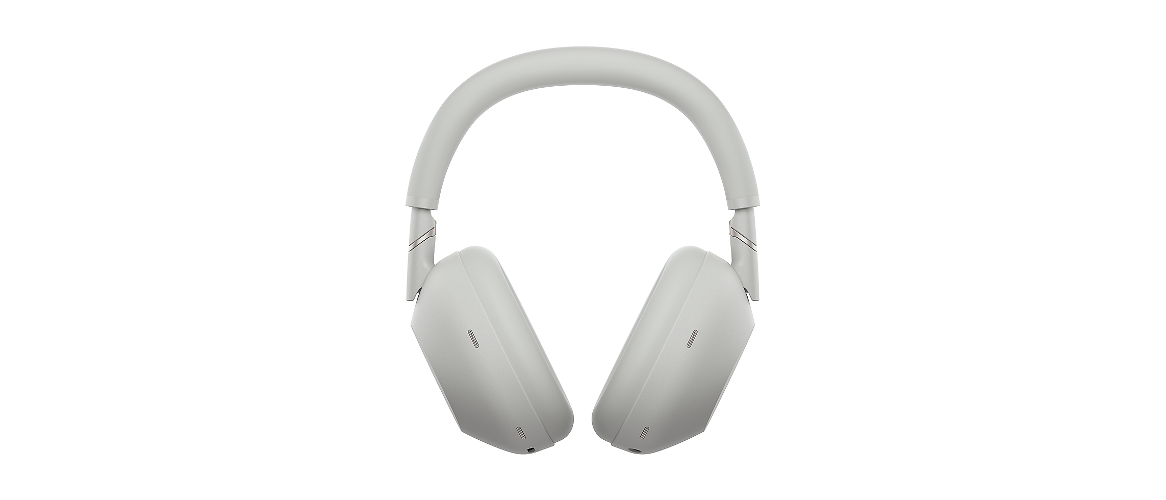 Sony WH-1000XM6 in silver, front-on, showing the redesigned ear cup shape