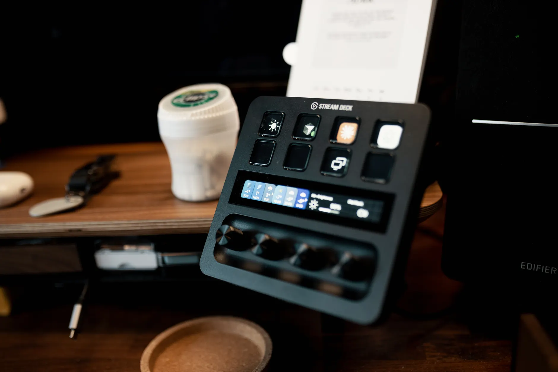 Hero image of Clean official product shot of the Elgato Stream Deck MK.2 on a desk, clearly showing all LCD keys and the device body straight-on