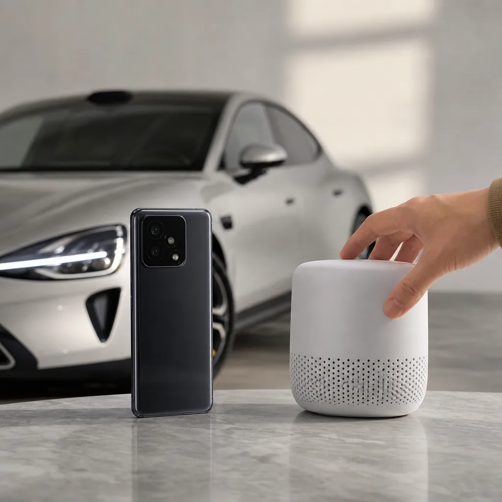 Smartphone beside an electric car charging cable