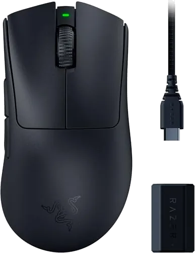 Razer DeathAdder V3 Pro Wireless Gaming Mouse + HyperPolling Wireless Dongle: 63g Lightweight - 8K Polling - Optical Swi