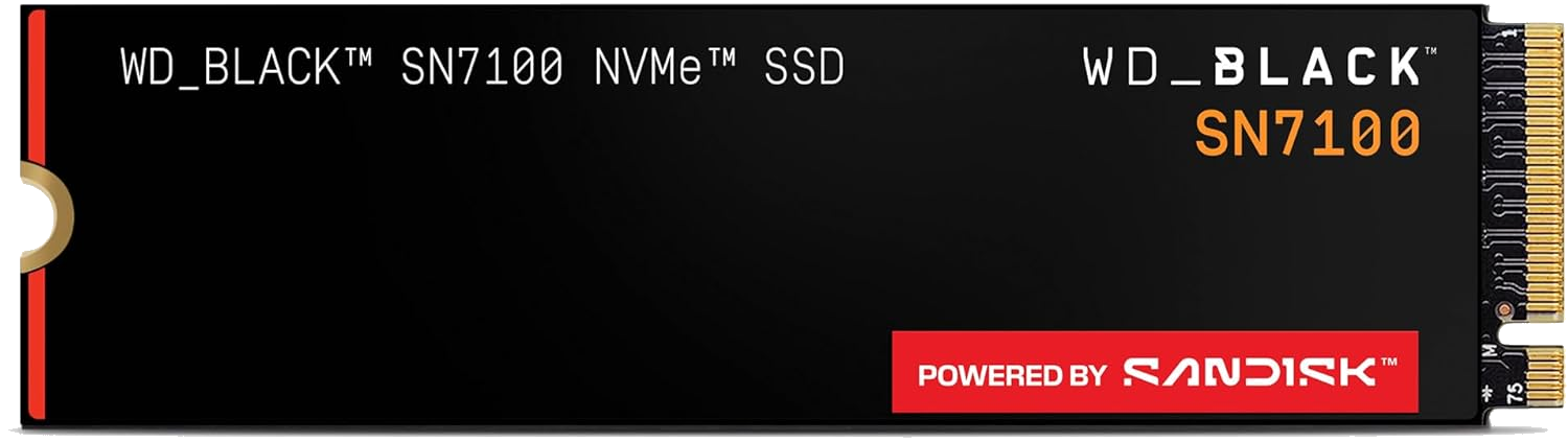 WD_BLACK SN7100 1TB NVMe SSD, M.2 2280, Read speeds up to 7250 MB/s, Write Speed up to 6,900 MB/s, Next Gen TLC 3D NAND, WD_BLACK DASHBOARD, For Laptops, handheld gaming devices
