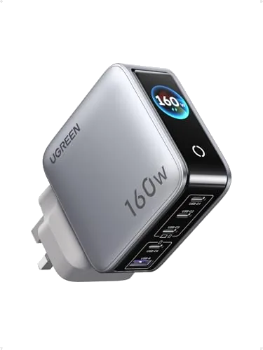UGREEN 160W USB C Charger, Nexode Pro 5-Port GaN Fast Charger with Smart Display & Touch Control, 140W PD 3.1 USB C Char